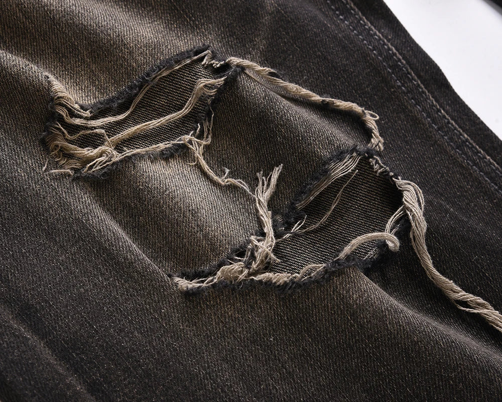 streetwear frayed hole distreesed ripped baggy jeans for men and women pantalones hombre y2k casual denim trousers oversized unique jeans style 5921