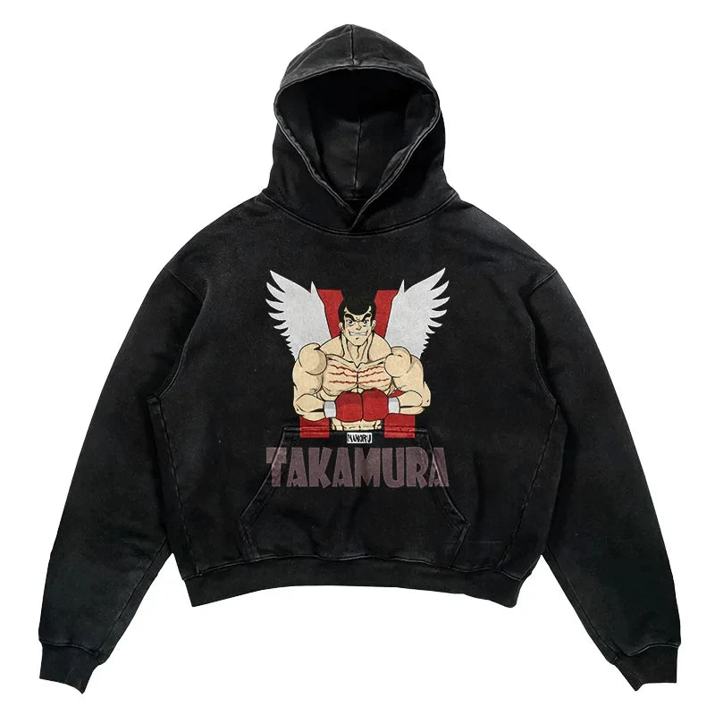 Tideshec 2024 Men Hoodie Retro Japanese Anime Graphic Hoodies Hip Hop