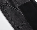 patchwork graffiti black straight denim pants mens vintage patches stitching ink splashed jeans y2k logging cargo pants for male unique cargo style 1487
