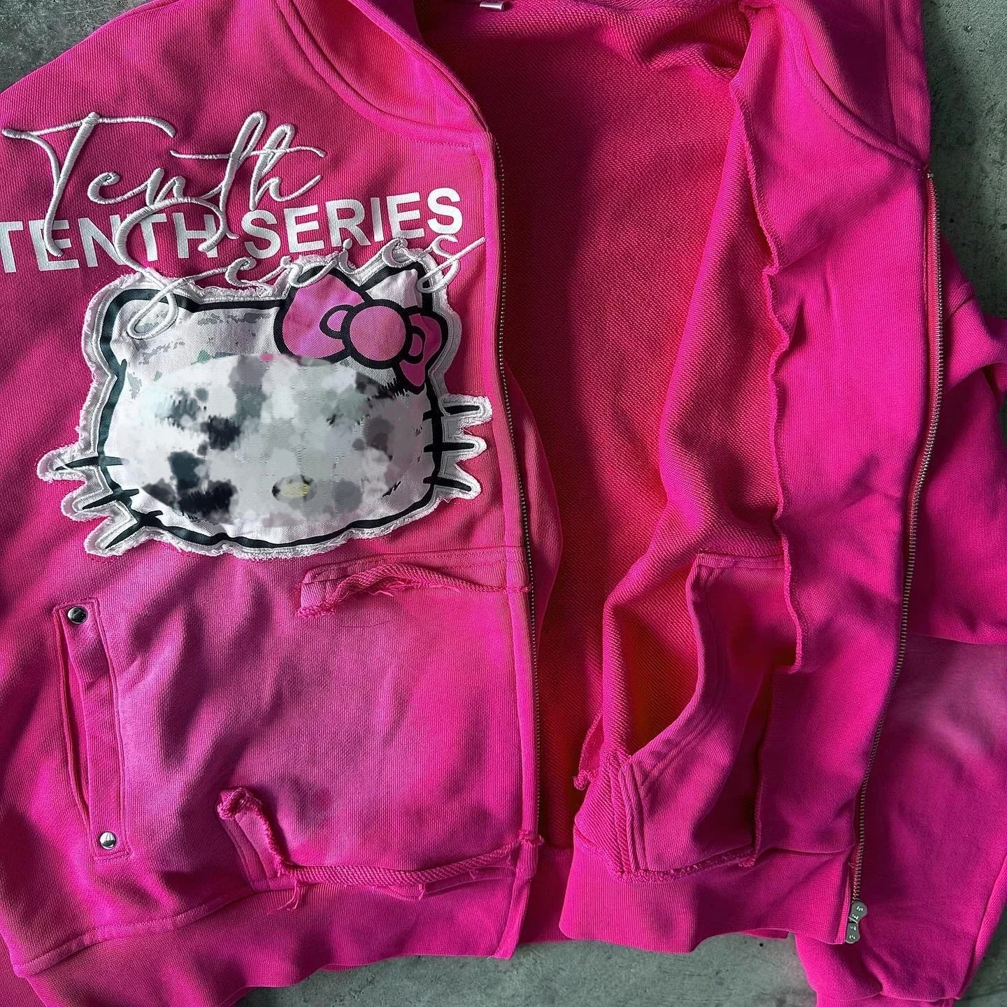 Hip Hop Gothic Pink Oversized Hoodie Sweatshirt Streetwear Zip Hoodie