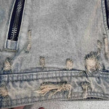 oversized fit featuring collarless wash denim motorcycle jacket design – premium quality jacket for men