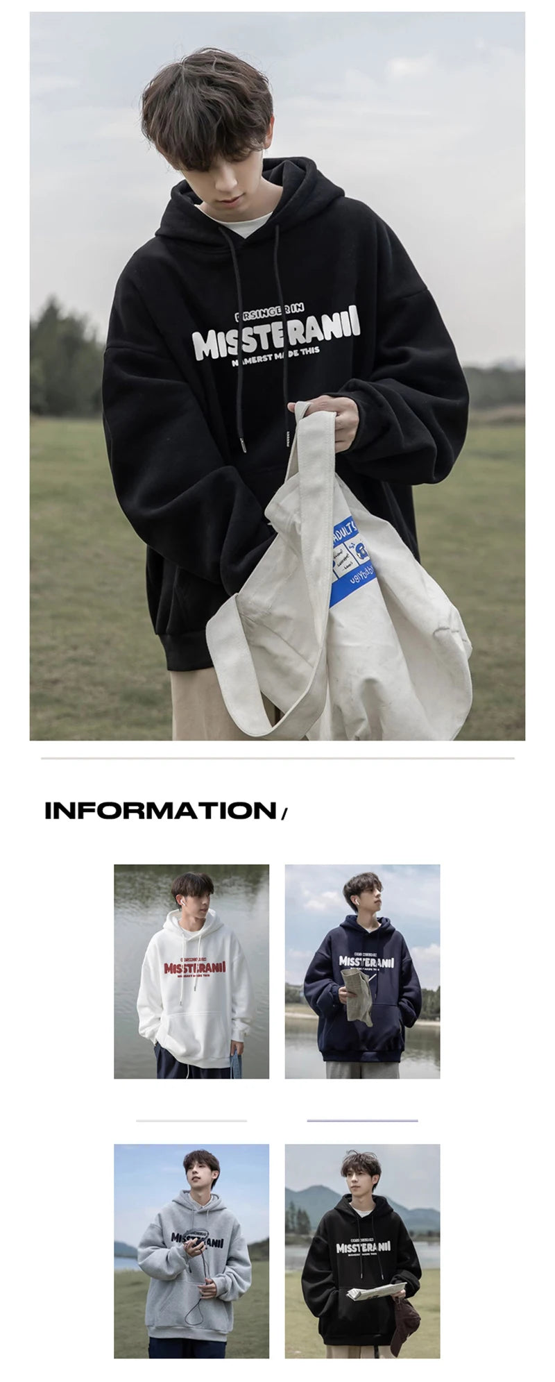 American Retro Casual Hoodies For Men Letter Printed Loose Fit Hooded