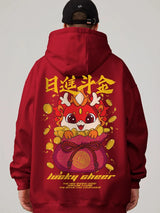 Lucky Cheer Dragon Printed Hoody Man Y2K Streetwear Clothes Fleece Hip