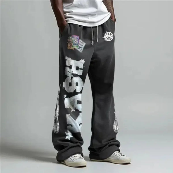 cargo pants men double elastic waist patchwork letter pattern y2k joggers men baggy hosen vintage casual sweatpants streetwear unique joggers style 701