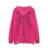 glitchcore melting smiley featuring fashion skull printed hoodies hip hop retro washed bottom ripped sweatshirt streetwear men hooded warm fleece loose tops hoodies