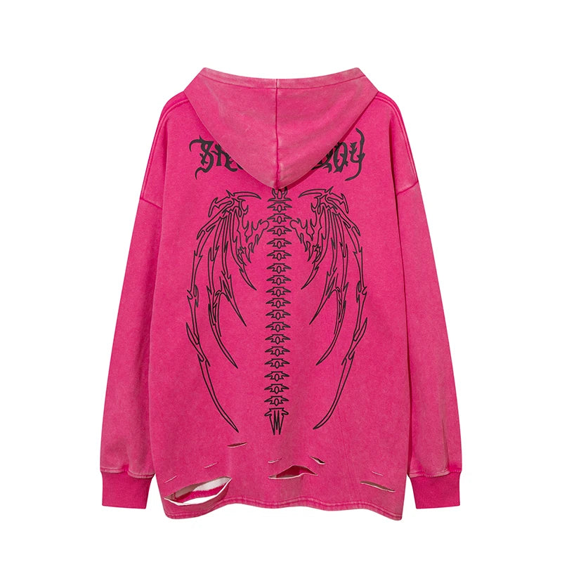 glitchcore melting smiley featuring fashion skull printed hoodies hip hop retro washed bottom ripped sweatshirt streetwear men hooded warm fleece loose tops hoodies