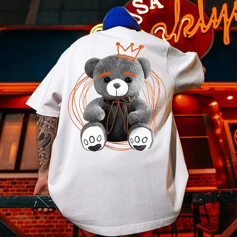 Anime Oversized shirt – American Street Bear Printed Men T Shirt Summer Crewneck