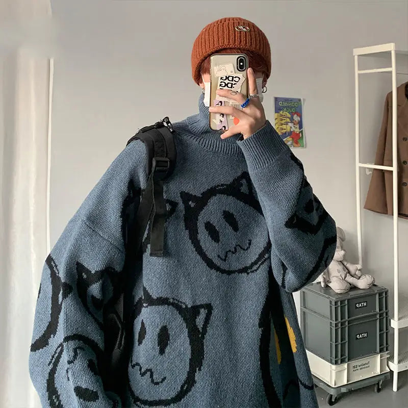 oversized flame knit top, unisex streetwear inspired by 2025 fashion trends, mens fashion layer for modern streetwear collect