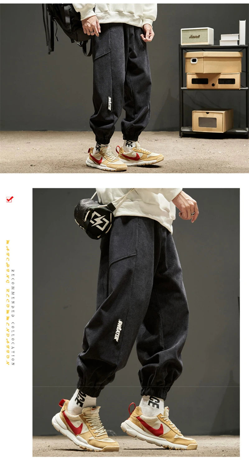 autumn spring men corduroy pants casual jogging sweatpants hip hop fashion streetwear joggers trousers y2k baggy pantalones unique joggers style 3613