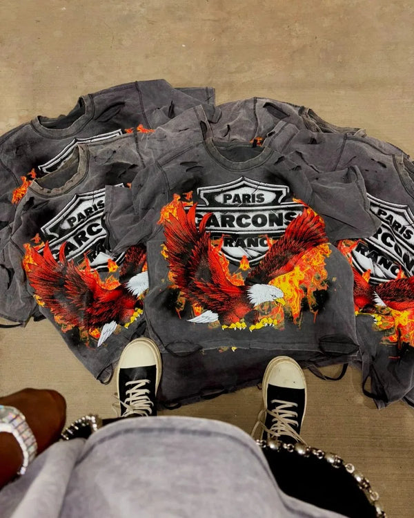 Anime Graphic tee – American Street Washed Old Flame Anime Letter Print Oversize