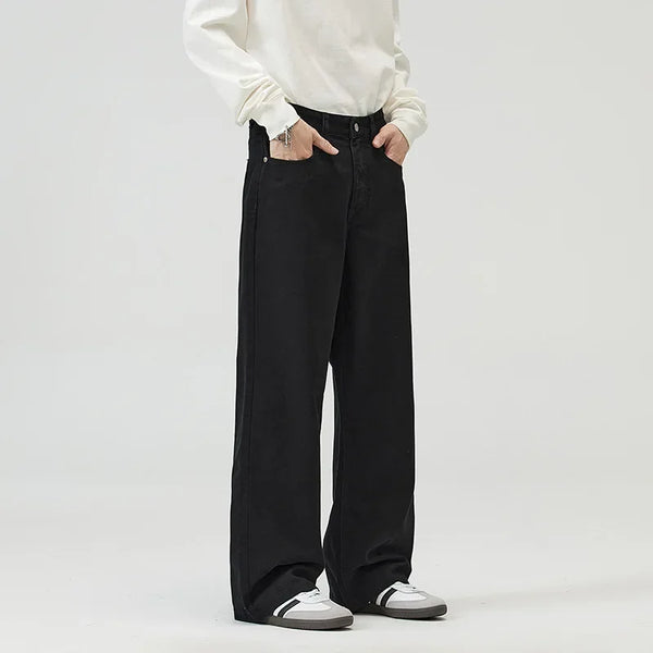 men solid color denim wide leg straight streetwear fashion loose casual jeans pants women y2k jeans trousers vintage washed jeans