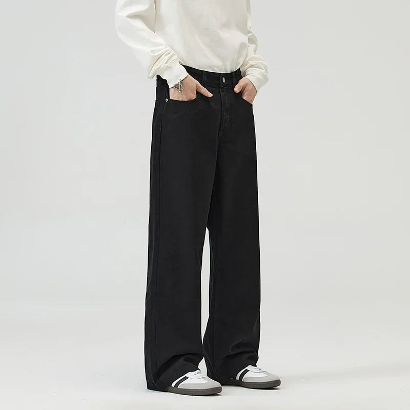 men solid color denim wide leg straight streetwear fashion loose casual jeans pants women y2k jeans trousers vintage washed jeans