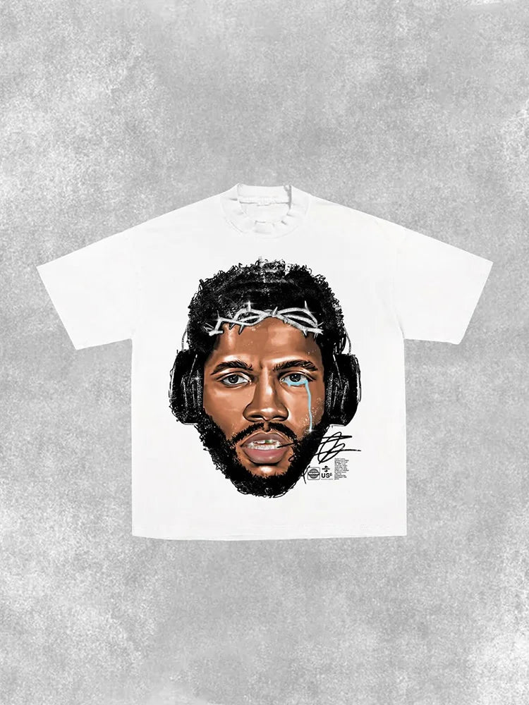 urban anime drip tee with pastel text smudge and comic layout