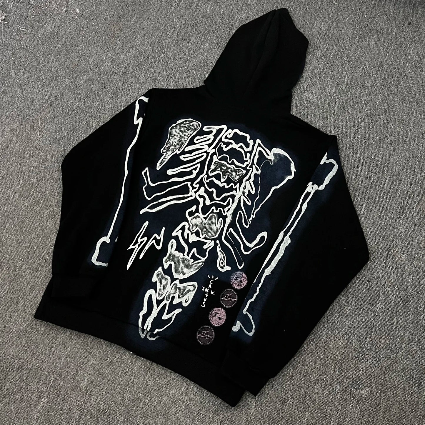 cyberpunk barcode glitch featuring cactus jack fashion skull skeleton hoodie zip up plush hoodie cardigan kanye oversized zipper hoodies y2k men black clothes