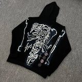 cyberpunk barcode glitch featuring cactus jack fashion skull skeleton hoodie zip up plush hoodie cardigan kanye oversized zipper hoodies y2k men black clothes