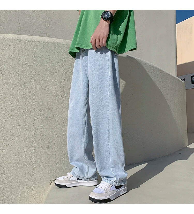 4 colors baggy jeans men fashion casual wide leg jeans men streetwear loose hip hop straight denim pants mens trousers m 2xl unique jeans style 4031