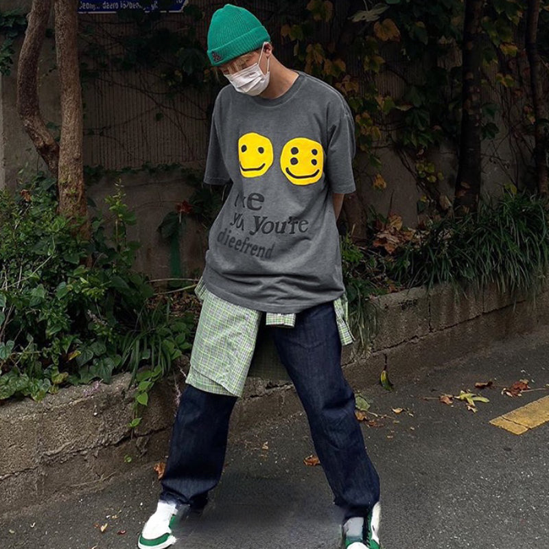 Gothic Vintage print – Streetwear T Shirt Mens Hip Hop Smile Face Printed T Shirt 2