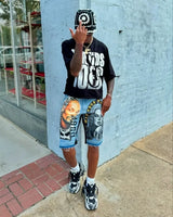 Anime Vintage print – Retro Gothic Letter Pattern Printed Oversized T Shirt Mens F