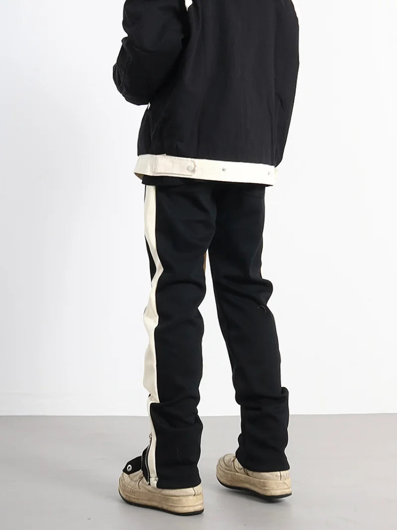 hip hop loose fit elastic waist pants fashion streetwear pants men casual loose bottom zipper drewstring sportwear pants joggers casual joggers