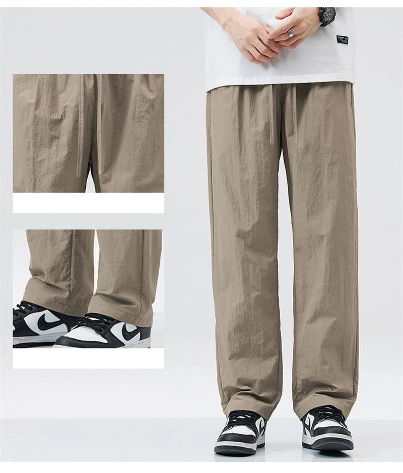 2024 new linen straight baggy pants for men summer breathable wide leg trousers y2k streetwear drawstring gym pantalones hombre unique default style 3272