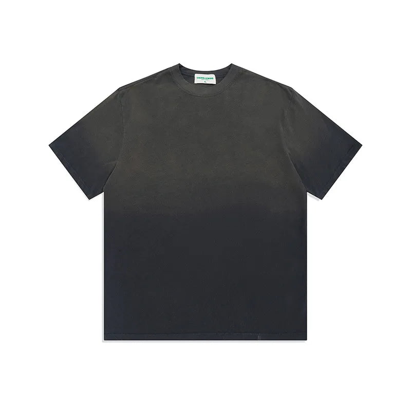 Spring Summer New Products Fried Color Wash Water Gradient Color Loose Short-sleeved Casual Basic Bottoming Round Neck