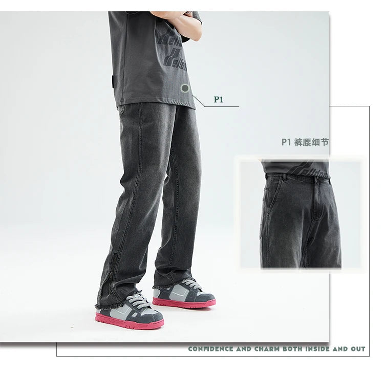 men streetwear hem zipper plus size distressed retro fashion loose casual denim pants jeans cityboy jeans trousers 28 40 unique jeans style 2727
