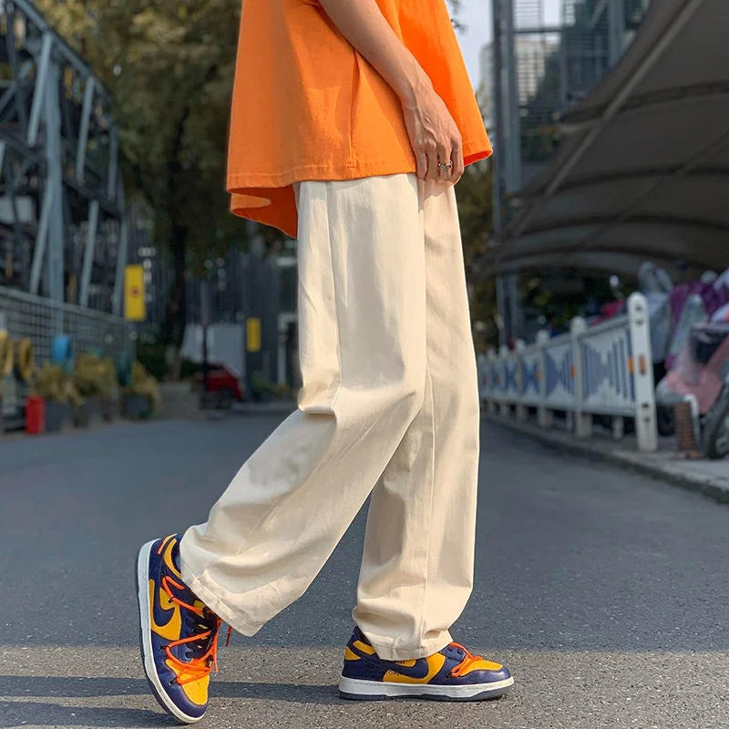 summer casual y2k streetwear straight pants men breathable korean fashion drape trousers solid color wide leg baggy sweatpants relaxed fit joggers