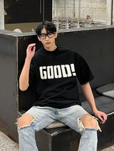 Y2k Trendy hip-hop men and women street personality GOOD print round neck short sleeved couple loose Harajuku retro casual top