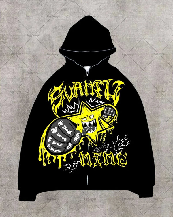 American Gothic Cartoon Letter Print Oversized Hoodie Womens Y2K Stree