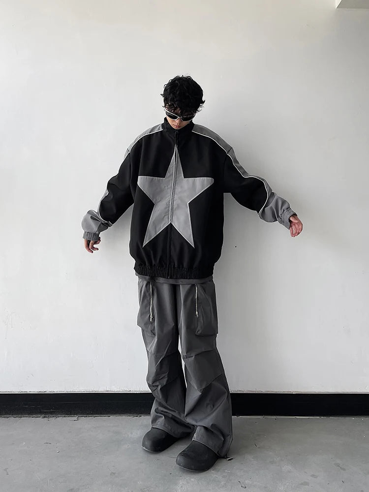 minimalist street zip-up, streetwear for men, fall streetwear outfit, oversized style, layered fashion, modern aesthetic, graphic detail