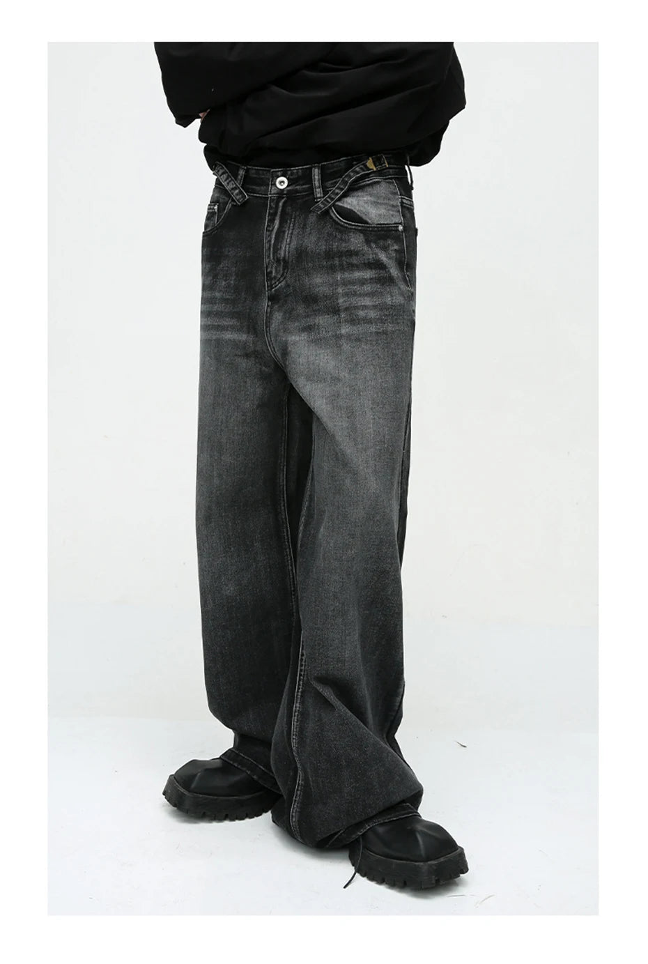 mens black baggy jeans male casual loose straight jeans trousers vintage hip hop denim pants unique jeans style 179