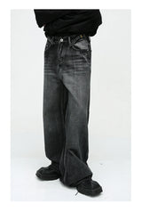mens black baggy jeans male casual loose straight jeans trousers vintage hip hop denim pants unique jeans style 179