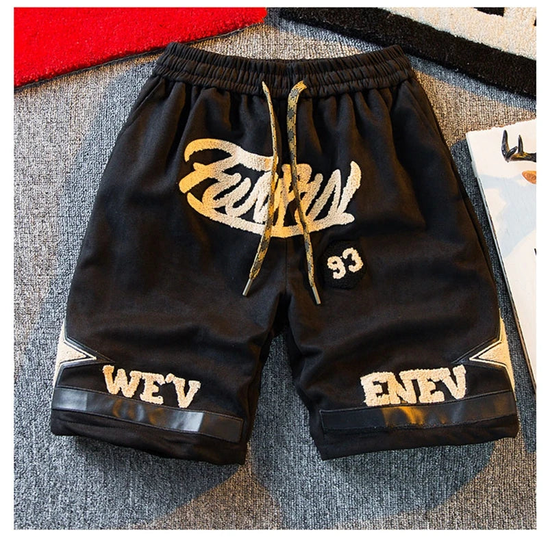 suede shorts men 2024 summer mens high street letter print loose five point pants straight simple fashion american basketball s unique shorts style 1500