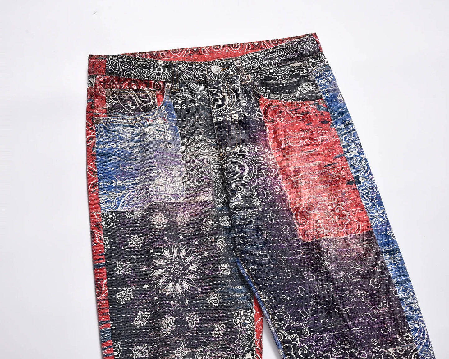 2023 brand new classic paisley west coast crips bloods jeans cotton denim pants comfort casual jeans size 29 36 488 ripped baggy denim