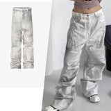 hi street dirty tie dye baggy jeans men pleated loose white straight jeans trousers luxury designer oversized denim pants urban skinny jeans