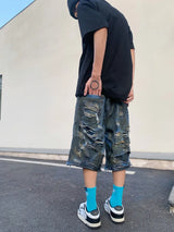 destroy ripped big holes spliced denim jeans shorts hip hop loose short pant harajuku half baggy jeans mens summer casual shorts unique jeans style 2680