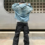 Mens Autumn Winter Fashion Denim Washed Distressed Retro Hoodie Gender