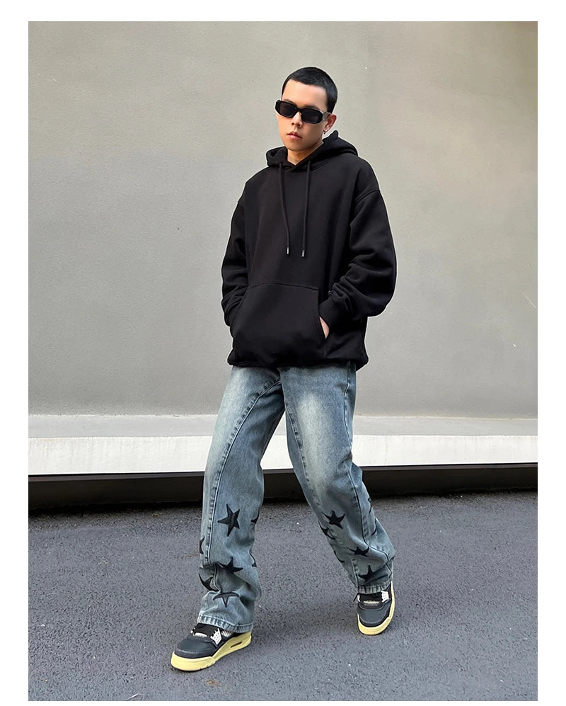 mens high street stars embroidery denim jean pants casual loose straight jeans hip hop y2k unisex pants streetwear joggers unique joggers style 3936