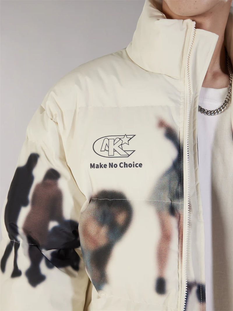 Hip Hop Jacket Parka Human Graffiti Print Men Winter Windbreaker Streetwear Harajuku Padded Jacket Coat Warm Outwear Hipster New