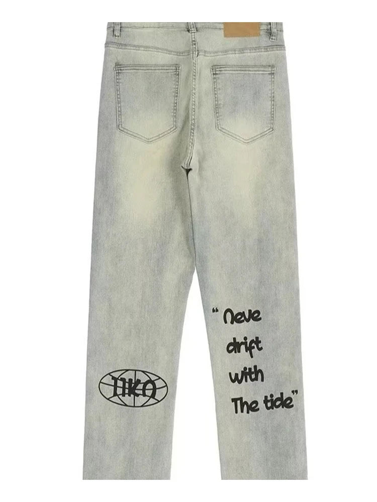 american gothic letter mens baggy jeans y2k retro harajuku straight denim trousers hip hop fashion printed jean man pants unique jeans style 582