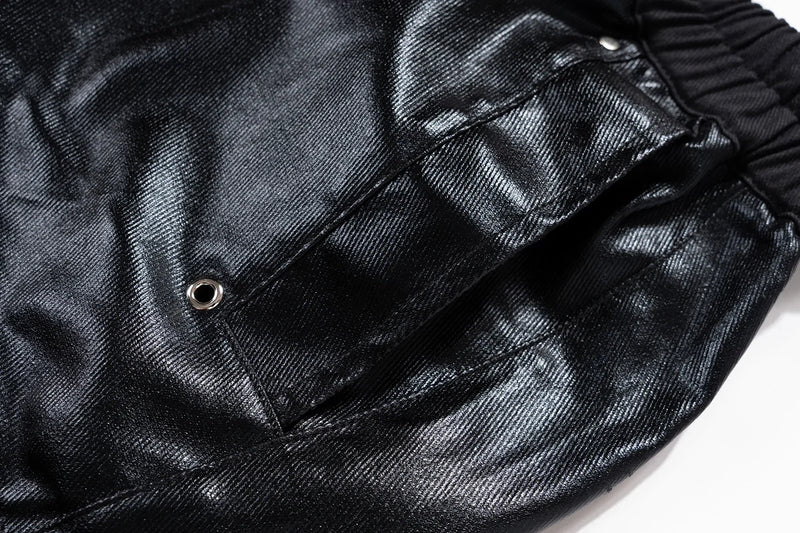 ro style glossy black pu leather pants for men high street y2k pantalones hombre baggy overall wide leg drawstring cargos unique cargo style 5651