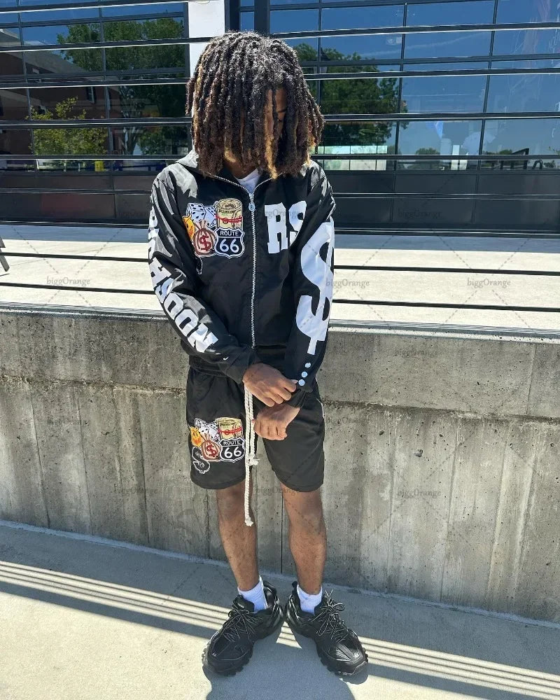 Street Casual Loose Letter Anime Print Oversized Hoodie Y2K Hip Hop Ro