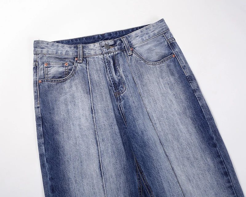 front long striped washed blue jeans for men and women high street solid baggy casual carg pants oversized loose denim trousers stacked flare jeans