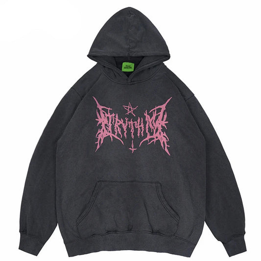 Hip Hop Washed Hoodie Streetwear Sweatshirt Star Print Hooded Pullover