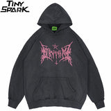 Hip Hop Washed Hoodie Streetwear Sweatshirt Star Print Hooded Pullover