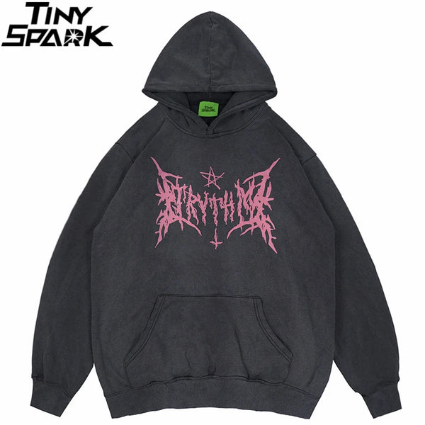 Hip Hop Washed Hoodie Streetwear Sweatshirt Star Print Hooded Pullover