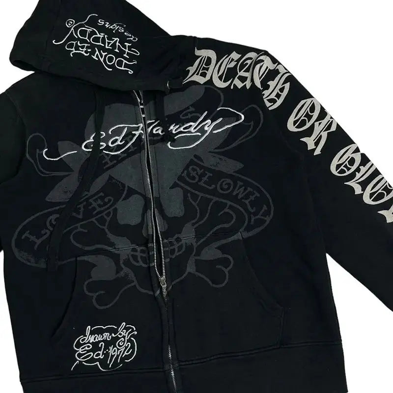 2024 European American Personalized Cartoon Printed Hooded Cardigan Trend Ins Zipper Loose Sweatshirt