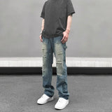 high street distressed black hole washed destroyed jeans casual ripped logging pants straight wide leg denim pants for men unique jeans style 92