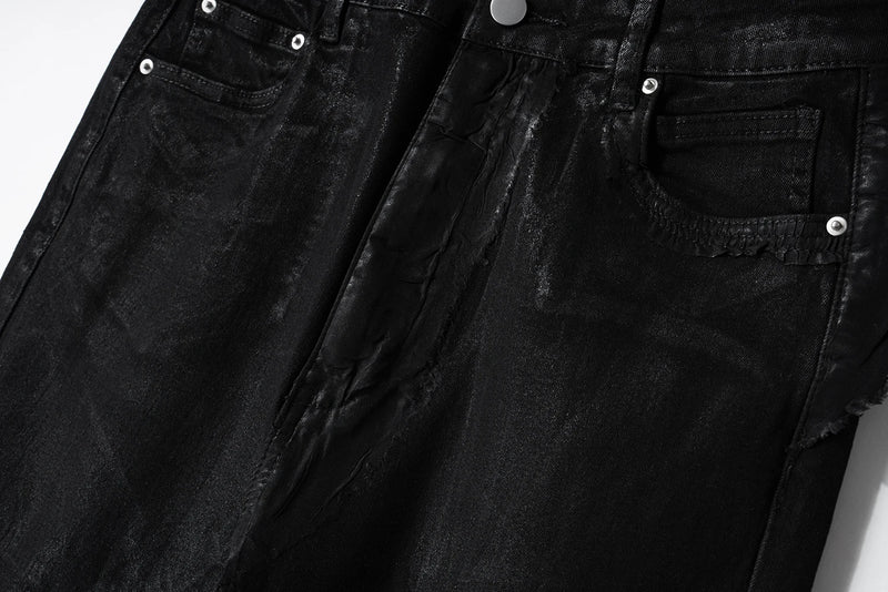 y2k streetwear wax leather strecth jeans for men and women ropa hombre baggy flare pants oversized straight denim trousers 1 unique jeans style 1142