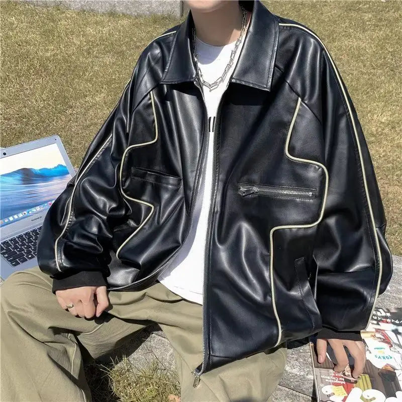 American Retro Pu Leather Jacket Spring And Autumn Hiphop High Street